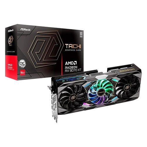 Placa de Vídeo ASRock RX 9070 XT Taichi OC AMD Radeon ARGB 16GB GDDR6 3100MHz FidelityFX RDNA - 90-GA5HZZ-00UANF